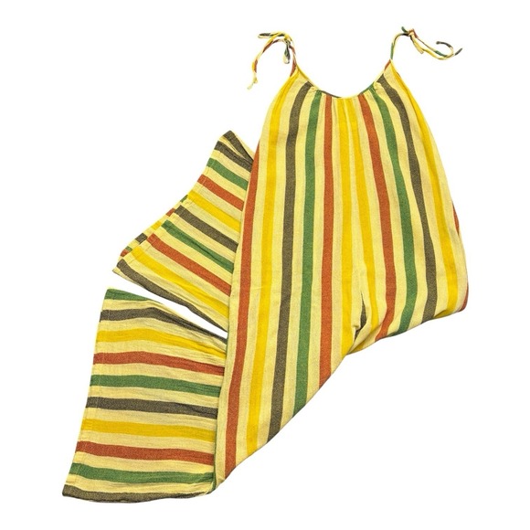 SUZIE KONDI Pants - Suzie Kondi Striped Jumpsuit Cotton Gauze Resortwear Wide Leg Tie Shoulders XS
